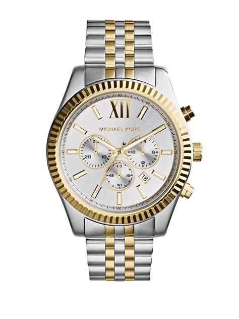 michael kors mens watch silver and gold|Michael Kors chronograph gold.